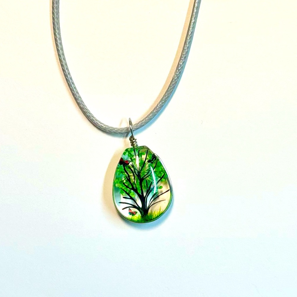 Handmade Lace Dried Flowers Oval Pendant Necklace #3